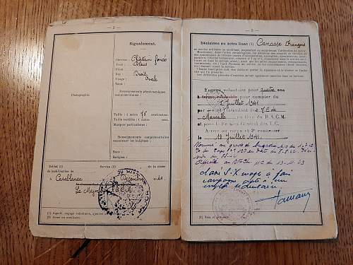 1941 French soldier book issued in Casablanca - prisoner 1943 in Spain - many questions