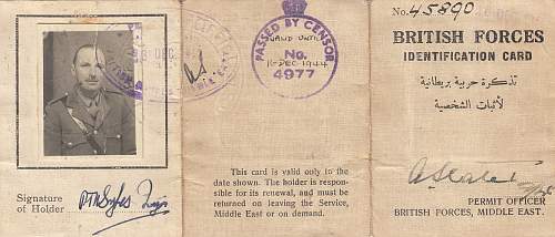 British Forces in Egypt Identity Card