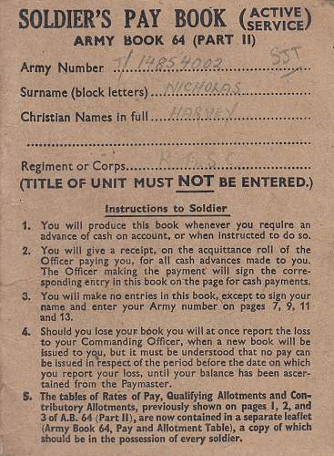 British WW2 casualty Paybooks
