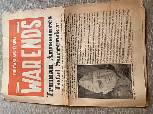 Original WW2 The Stars And Stripes Newspaper “War Ends” dated August 15th 1945
