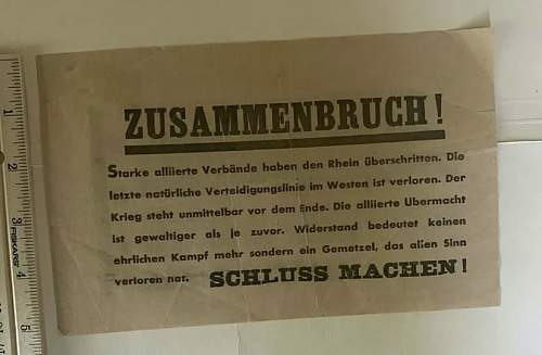 Propaganda leaflet that was dropped into German territory by plane towards the end of the war.