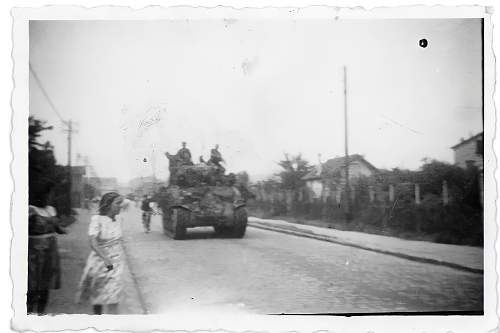 Original WW2 Photo showing Allied tank traveling down a road in Gagny, France 1944.