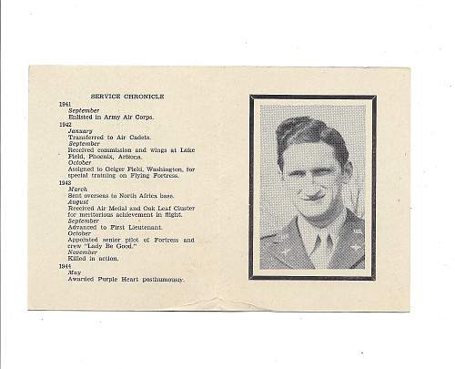 WW2 American Death Card of Lester R. Gillan (Pilot of a B-17)