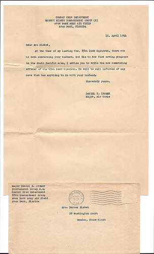 WW2 Era Letter from Air Corps Major responding to concerned wife regarding her husband.