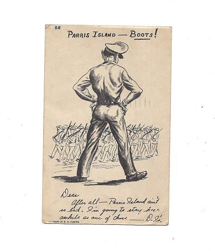 WW2 Era Postcard Written by USMC Recruit while at Parris Island. August 29th 1944.