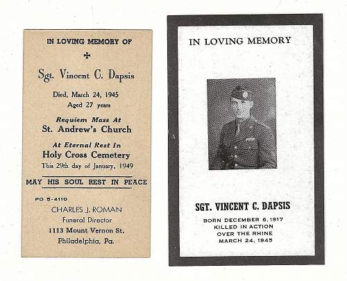 WW2 Era Memorial for Vincent C. Dapsis