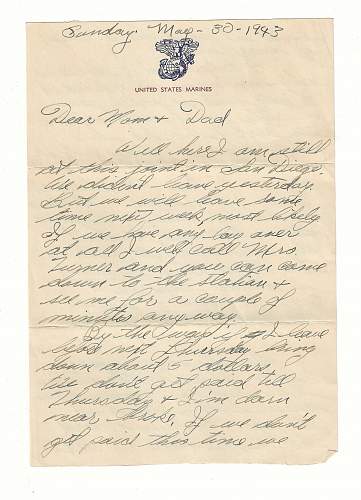 WW2 Era Letter typed by Marine in San Diego during training.