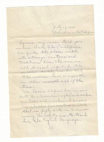 WW2 Era Letter Written by Serviceman in the Pacific. He writes of his experiences in the Philippines.