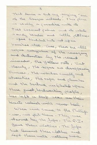 WW2 Era Letter Written by a U.S. Serviceman in The Philippines. He writes about the Atrocities by the Japanese on the Locals,Includes Japanese Invasion Note taken off a Japanese Soldier