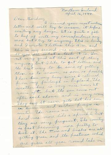 WW2 Era Letter Written by U.S. Serviceman in Ireland. He writes about the weather, countryside, furlough to England, Jerries bombing London, visiting Giant’s Causeway and more.