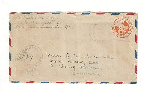 WW2 Era Letter Written by Sailor Onboard a Destroyer. He writes about the recent Normandy Invasion and more.