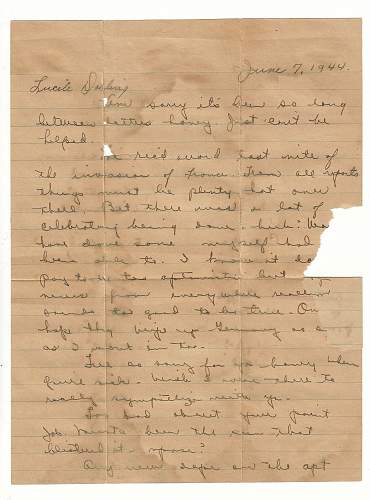 WW2 Era Letter Written by Sailor Onboard a Destroyer. He writes about the recent Normandy Invasion and more.