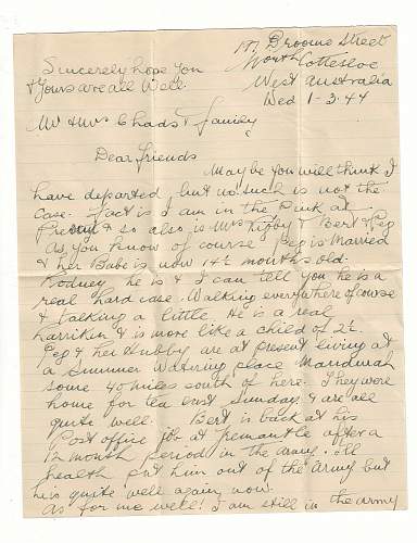 WW2 Era Letter Written by an Australian Serviceman. He writes about the war effort as well as other topics. Details in comments.