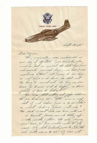 WW2 Era Letter Written by P-51 Pilot in India. The letterhead is a photo of him in his P-51. He writes about his points, not graduating High school, his Post-army plans, and more.