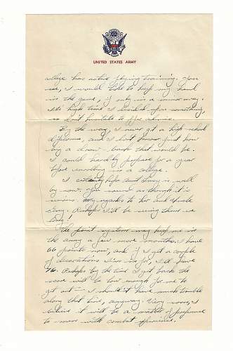 WW2 Era Letter Written by P-51 Pilot in India. The letterhead is a photo of him in his P-51. He writes about his points, not graduating High school, his Post-army plans, and more.