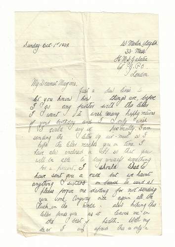 WW2 Era Letter Written by Royal Navy Sailor Who would later be Killed by a German U-Boat.