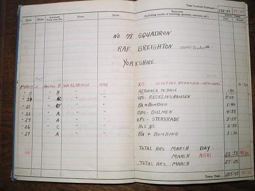 RCAF /RAF Squadron 78 Flight Log Book (Halifax Bomber)