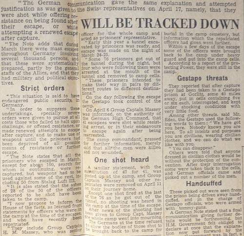 The Great Escape - Stalag Luft 3 contemporary newspaper report