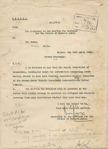 WW2 Jakob Werlin document for comments &quot;SECRET&quot;