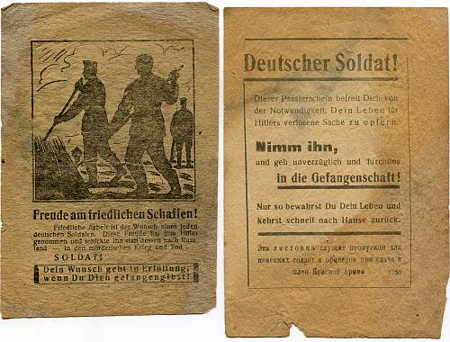 Soviet captivity flyers for German soldiers.