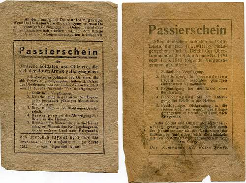 Soviet captivity flyers for German soldiers.