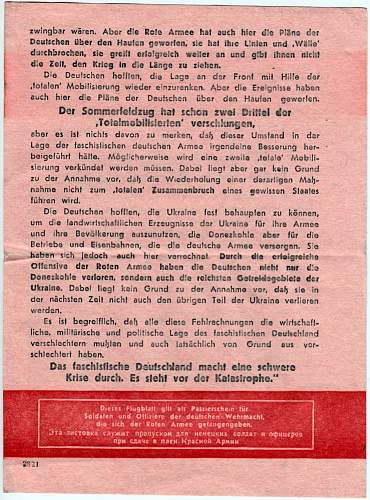 Soviet captivity flyers for German soldiers.