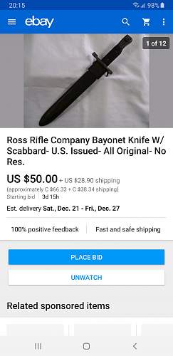 Canadian Ross rifle bayonet