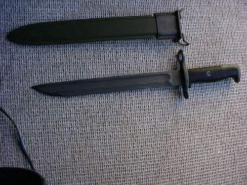 US 1910 M1 Garand bayonet,UFH cut down for ww2?