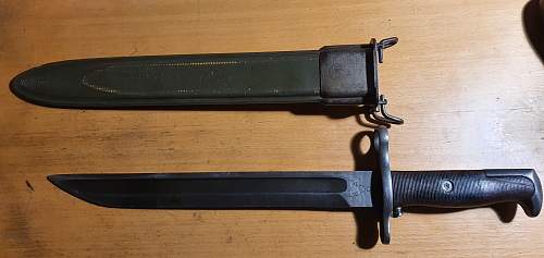 US 1910 M1 Garand bayonet,UFH cut down for ww2?