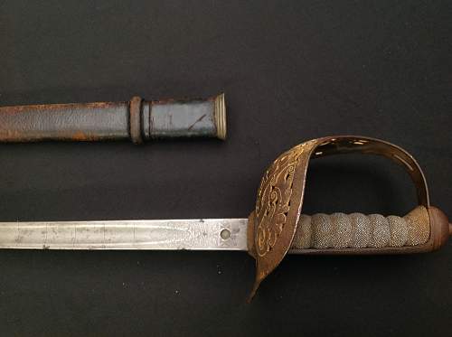 WW1 British Officers Sword with 1 inch ruler calibrations on blade