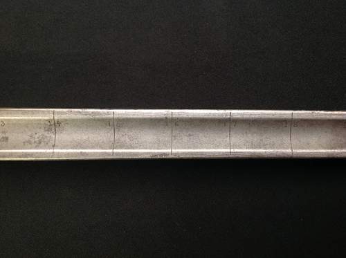 WW1 British Officers Sword with 1 inch ruler calibrations on blade