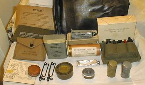 An M5-11-7 Assault Gas Mask and Accessories, A pretty complete grouping of Chemical Corps  gear