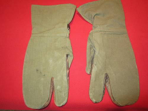 Unknown gloves - leather - OD canvas (NOT the yellow leather type)