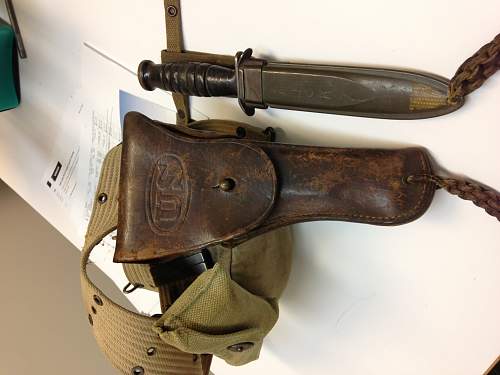 US pistol belt, 1911 holster, usm3 knife