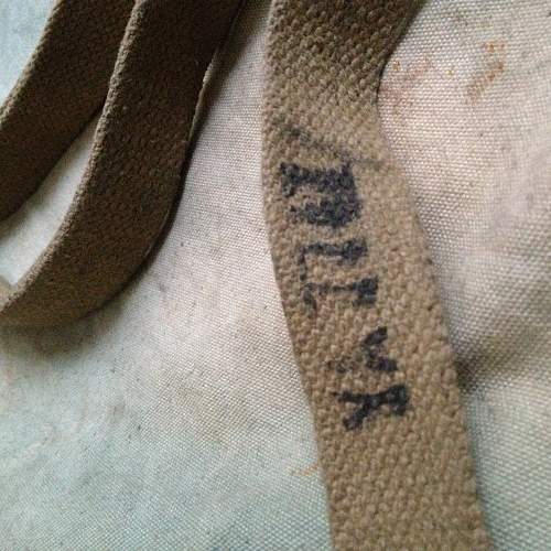 Unusual British ? canvas rucksack / sac with rope &amp; webbing. Inc stamp code. WW2?