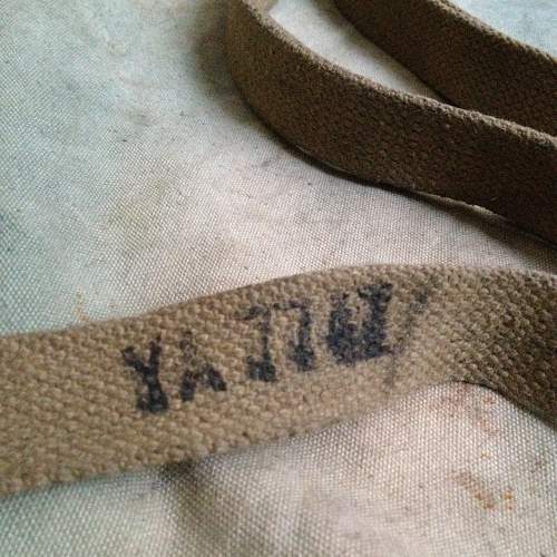 Unusual British ? canvas rucksack / sac with rope &amp; webbing. Inc stamp code. WW2?