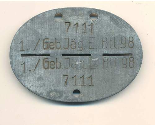 Erkennungsmarke Geb. Jäg. E. Btl. 98, opinions please