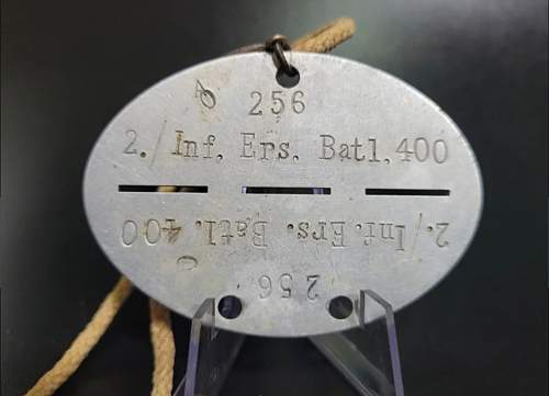 German WW2 dog tag 2./ Inf. Ers. Batl. 400