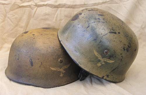 A battle damaged tan cammo Ramcke Brigade Para helmet