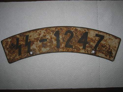 Waffen SS motorcycle license plate for viewing.