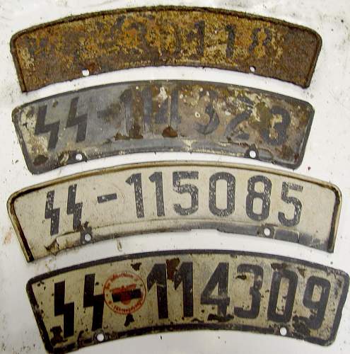 Waffen SS motorcycle license plate for viewing.