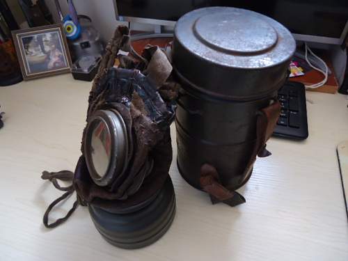 Nicely marked WW1 Gas mask re-issue for pre ww2 troop use.