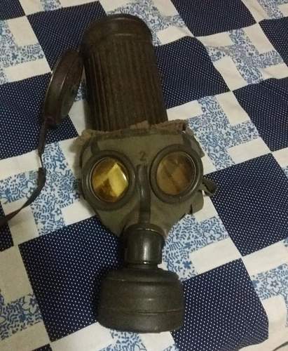 ww2 german gas mask with inscriptions  Hello everybody,  I bought my first German gas mask this week. I found it interesting that the canister has some inscriptions, such as the word &quot;B