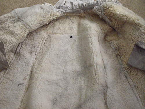 Heavy Winter coat, sheep skin lined, winter colors, German? Russian?