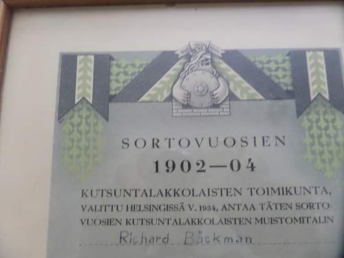 Nice pick up certificate for the award of the Finnish Draft Resistors Medal to Richard Backman