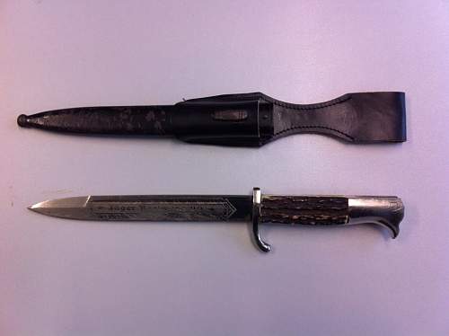 WKC short etched dress bayonet, Jager Reg't 99