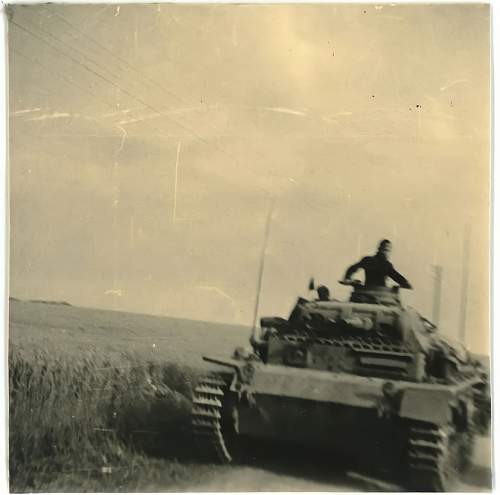 Original Photo Showing the Advance of tanks of the 9th Panzer Division in the Auxerre area, France, 1940.