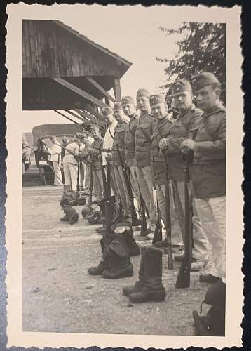Original WW2 Era Photo showing German soldiers in interesting looking outfits. Look to be in training.