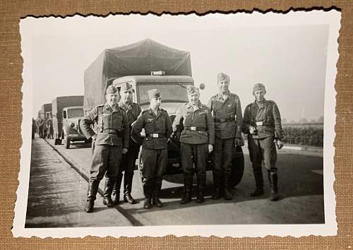 WW2 Era Photo Showing German Luftwaffe Members standing by a Convoy