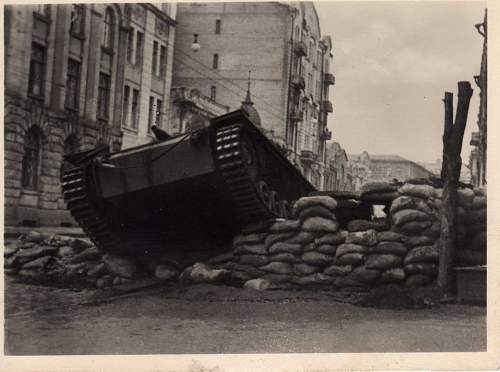 German and Soviet Russian tanks in action. Ostfront